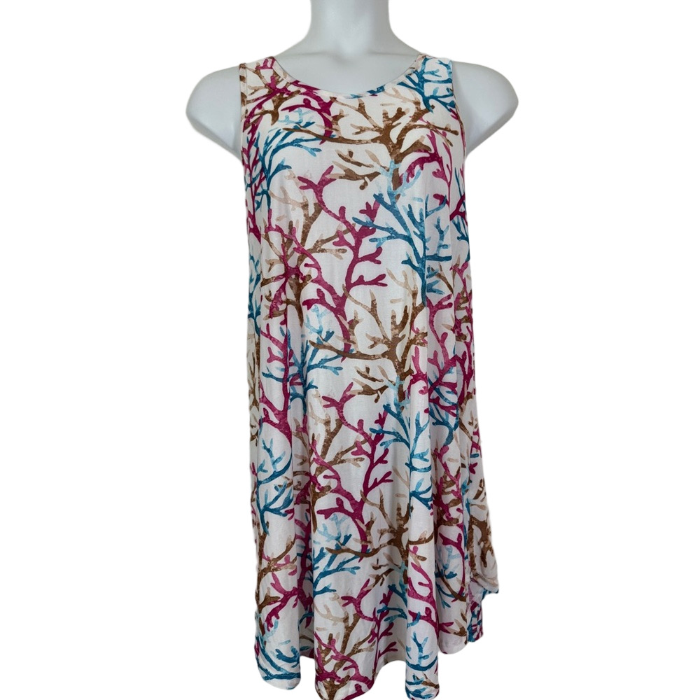 Isla Bonita Vibrant Coral Pattern A-Line A Line Coverup Dress SKU0868